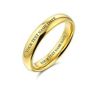 Bling Jewelry Fede nuziale in titanio per coppie, semplice e sottile, personalizzata, cupola liscia, placcata in oro 14K, anello da 4MM con incisione personalizzata.