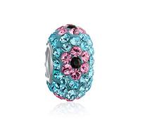 Bling Jewelry Fiore Rosa Blu Acqua Cristallo Spaziatore Perline Nucleo .925 Argento Sterling Si Adatta Al Bracciale Con Ciondoli Europei Per Donne Adolescenti