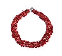 Bling Jewelry Gemma Di Corallo Rosso Tinto Chunky Cluster Bib Chips Multi Strand Statement Necklaces Chiusura Placcata In Argento