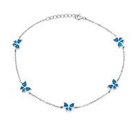 Bling Jewelry Giardino D'Estate Farfalla Colore Natura Opalescente Multi Charm Farfalle Create Opale Blu Charm Cavigliera Per Donne Adolescenti .925 Argento Regolabile 9-10 "