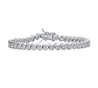 Bling Jewelry Gioielli da Sposa Tradizionali Bracciale Tennis a Maglie S Swirl Solitario Rotondo 20 CT AAA CZ per Donna Placcato Argento Rodio 7,7.5 Pollici
