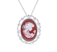 Bling Jewelry Grande Ciondolo Cameo E Spilla Con Ritratto Di Signora Vittoriana Incorniciato In Terracotta Rossa E Bianca In Stile Antico Vintage Classico Per Donne. Argento Sterling .925