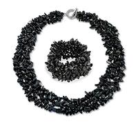 Bling Jewelry Grande Collana Di Dichiarazione Della Bavetta Dei Chip Della Pietra Dell'Onice Nero Di Chunky Larga Per Le Donne Braccialetto Di Allungamento Del Collare Per Le Donne Fissato 18 Pollici