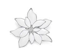 Bling Jewelry Grande Spilla di Natale con Fiore A Forma di Poinsettia per Feste E FESTIVITÀ, per Donne - Smalto Bianco, Bordo Placcato in Argento