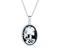 Bling Jewelry Hip Hop Goth Biker Gioielli Nero Bianco Lunetta Ovale Lolita Giovane Donna Skelton Cameo Collana Dichiarazione Anello Per Donne Adolescente Punk Rock .925 Argento