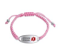 Bling Jewelry Identificazione medica della malattia di Addison Identificazione medica di allarme ID Bracciale rosa con cavo intrecciato Acciaio inossidabile inciso su misura