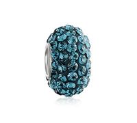 Bling Jewelry Il Nucleo Di Cristallo Blu Dell'Alzavola Della Perlina Distanziatrice .925 Dell'Argento Sterlina Si Adatta Al Braccialetto Europeo Di Fascino Per Le Donne Per L'Adolescenza