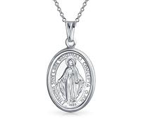 Bling Jewelry Medaglia ovale tradizionale cristiana Nostra Signora di Guadalupe di protezione cattolica collana pendente Vergine Maria per donne o uomini in argento sterling .925