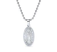 Bling Jewelry Medaglione Religioso Messicano Ovale Della Vergine Maria Di Nostra Signora Di Guadalupe Per Donne E Uomini In Acciaio Inossidabile