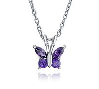 Bling Jewelry Mini Petite Tiny Purple Cubic Zirconia Simulazione Ametista Giardino Insetto CZ Farfalla Collana Per Donne Adolescenti .925 Argento