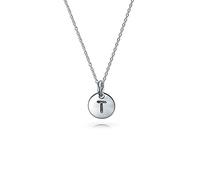 Bling Jewelry Minuscolo Ciondolo A Forma Di Disco Rotondo Dell'Abc, Lettera Iniziale Dell'Alfabeto T, Collana Per Adolescenti Per Le Donne .925 Sterling Silver