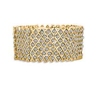 Bling Jewelry Moda Nuziale Spose Ampio Oro Giallo Placcato Bianco Cristallo Incrostato Dichiarazione Stretch Bracciale Per Le Donne Adolescenti Prom Regolabile