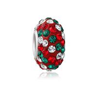 Bling Jewelry Natale Holiday Sparkling Rosso Verde Bianco Candy Cane Strisce Di Cristallo Distanziatore Charm Per Le Donne Per L'Adolescenza .925 Sterling Silver Adatto Bracciale Europeo