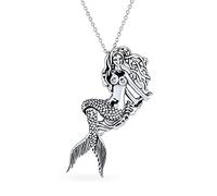Bling Jewelry Nautico Grande Penzolante Mare Sirena Collana Ciondolo Per Le Donne Ossidato .925 Sterling Silver