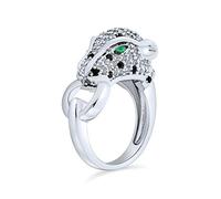 Bling Jewelry Occhio Verde Bianco Cubico Zirconia CZ Moda Gatto Leopardo Pantera Dichiarazione Anello Per Donne Argento Placcato