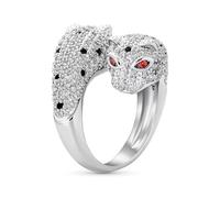 Bling Jewelry Occhio Verde Bianco Cubico Zirconia CZ Moda Gatto Leopardo Pantera Dichiarazione Anello Bypass Per Donne Argento Placcato Ottone