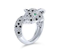 Bling Jewelry Occhio verde nero bianco zircone cubico CZ anello moda leopardo pantera gatto statement bypass per donna in ottone placcato argento