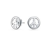 Bling Jewelry Orecchini A Perno Simbolo Di Pace Nel Mondo Piccoli Rotondi Piatti E Graziosi In Argento Sterling .925 Per Donne E Adolescenti