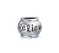 Bling Jewelry Parola Believe Messaggio Inspirational Barrel Charm Bead Per Donne Per Teen .925 Argento Sterling Silver Per Bracciale Europeo