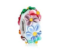 Bling Jewelry Perle Di Vetro Di Murano 3D Lavoro Lampada Multi Colore Bianco Rosa Blu Verde Fiore Per Donne Adolescenti Adatto A Bracciale Europeo 925 Argento Nucleo