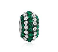 Bling Jewelry Perlina Distanziatrice Di Cristallo Verde A Strisce Bianche Per Donne Per Adolescenti Adatta Al Nucleo Del Braccialetto Europeo Di Fascino .925 Sterling Silver
