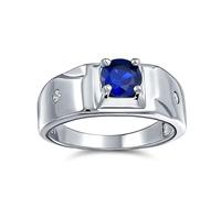 Bling Jewelry Personalizza Anello Di Fidanzamento Unisex 1Ctw Solitario Rotondo Con Simulazione Di Zaffiro Blu AAA CZ Uomo Anello Da Mignolo .925 Argento Per Uomo Personalizzabile