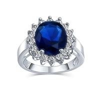 Bling Jewelry Personalizza Classico Tradizionale 5CTW Royal Blue CZ Corona Halo Ovale Zircone Cubico Simulato Zaffiro Promessa Anello Di Fidanzamento Per Donne Placcato Argento Personalizzabile