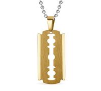 Bling Jewelry Personalizza Hip Hop Biker Punk Rock Grande Razor Blade Dog Tag Collana Per Gli Uomini Tono D'Oro In Acciaio Inox 20 Pollici Palla Catena Personalizzabile