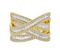 Bling Jewelry Personalizza Pavé AAA CZ Crossover Criss Cross Costume Finto Impilabile Ampio Anello Statement Cocktail a 4 File Baguette Multi Banda per Donne Placcato in Oro 14K Personalizzabile