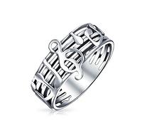 Bling Jewelry Personalizza Studente Musicista Insegnante Misura Bar Nota Triplice Musicale Anello Per Adolescente Per Donne Argento 925 Ossidato Personalizzabile