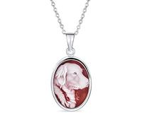 Bling Jewelry Personalizzabile Personalizzare Vintage Antique Style Brown Dog Portrait Cameo Collana Per Donne Teen .925 Sterling Silver