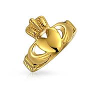 Bling Jewelry Personalizzare fascia unisex cuore BFF celtico irlandese amicizia coppie promessa Claddagh anello per uomini donne adolescenti in acciaio inox tono oro personalizzato inciso