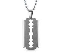 Bling Jewelry Personalizzare Hip Hop Biker Punk Rock Grande Razor Blade Dog Tag Collana Per Gli Uomini In Acciaio Inox Tono Argento 20 Pollici Palla Catena Personalizzabile
