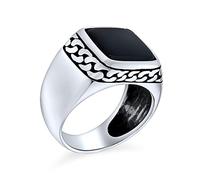 Bling Jewelry Personalizzare retrò classico elegante catena link accento nero onice Gemstone Square Signet Ring per gli uomini ossidato pesante .925 argento fatto a mano in Turchia