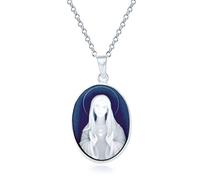 Bling Jewelry Personalizzare Stile Vintage Simulato Agata Blu Miracoloso Nostra Signora Di Guadalupe Madonna Benedetta Ovale Vergine Maria Cameo Collana Per Le Donne .925 Sterling Silver