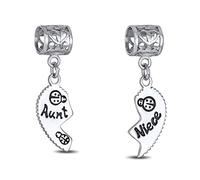 Bling Jewelry Personalizzato Bff Ladybug Puzzle Due Pezzi Divisi A Forma Di Cuore Parole Zia Nipote Dangle Bead Charm Ossidato .925 Sterling Silver Adatto A Bracciale Europeo