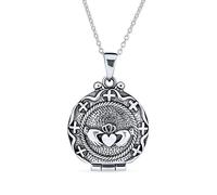 Bling Jewelry Personalizzato BFF stile vintage fortunato trifoglio rotondo celtico irlandese Memorial Momenta diffusore Claddagh Collana medaglione per le donne ossidato .925 Sterling Silver