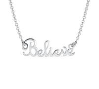 Bling Jewelry Personalizzato Sideways Station Collana Dainty Cursive Script Letters Inspirational Believe Word Collana Ciondolo Per Donne Teens Girlfriend Lucido .925 Sterling Silver