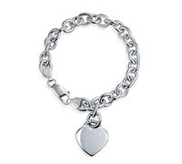 Bling Jewelry Personalizzato Solido Link Solido Cuore Forma Tag Charm Bracciale 7,5 Pollici per Le Donne Adolescenti .925 Sterling Silver Made in Italy Personalizzabile