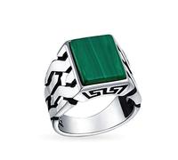 Bling Jewelry Pietra Preziosa Cubano Curb Link Chain Band Creato Malachite Rettangolo Signet Ring Per Uomo .925 Argento Fatto A Mano In Turchia