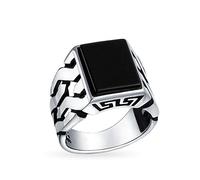 Bling Jewelry Pietra Preziosa Cubano Curb Link Chain Band Nero Onice Rettangolo Signet Ring Per Uomo .925 Argento Fatto A Mano In Turchia