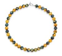 Bling Jewelry Plain Simple Mixed Grey Blackastro Alternateing Brown Tiger eye Round 10MM Bead Strand Collana per le donne Chiusura placcata argento 16 pollici, (CB-BJ0658-16)