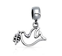 Bling Jewelry Ramo D'Ulivo Della Pace Mondiale Colomba Aperta Amore Uccello Ciondolo Perline Per Donne Adolescenti .925 Argento Sterling Adatto A Braccialetto Europeo