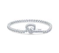 Bling Jewelry Romantico Braccialetto Da Tennis Nuziale Con Castone Rotondo AAA CZ Cubic Zirconia Cuori A Forma Di Chiusura Aperta Per Le Donne .925 Argento 7,5 Pollici Nuova Versione