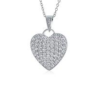 Bling Jewelry Romantico Elegante Grande Pave Cubic Zirconia CZ Puff Cuore Forma Collana Per Donne Adolescenti .925 Argento Filigrana Con Catena