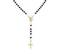 Bling Jewelry Rosario Religioso Con Perle Nere Benedette Della Vergine Maria Croce Del Crocifisso Collana Per Donne Adolescenti Placcata In Oro 18 Carati