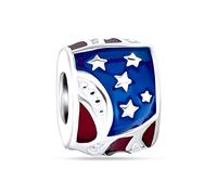 Bling Jewelry Rosso Bianco Blu A Strisce Holiday American Usa Patriotic Flag Star Charm Barrel Bead Per Donne Adolescenti .925 Argento Adatto A Bracciale Europeo