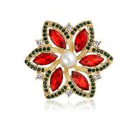 Bling Jewelry Rosso Marquise Colorato Cristallo Simulazione Perla Moda Grande Dichiarazione Natale Poinsettia Fiore Spilla Pin per Donne Placcato Oro