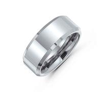 Bling Jewelry Semplice Anello di coppia lucido della banda di nozze del titanio per gli uomini per le donne bordo smussato tono d'argento comfort Fit 8MM