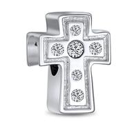 Bling Jewelry Semplice Perlina Con Charm Spirituale Religioso Croce Trasparente CZ Per Donne Adolescenti, Matrimonio .925 Argento Adatto A Bracciale Europeo